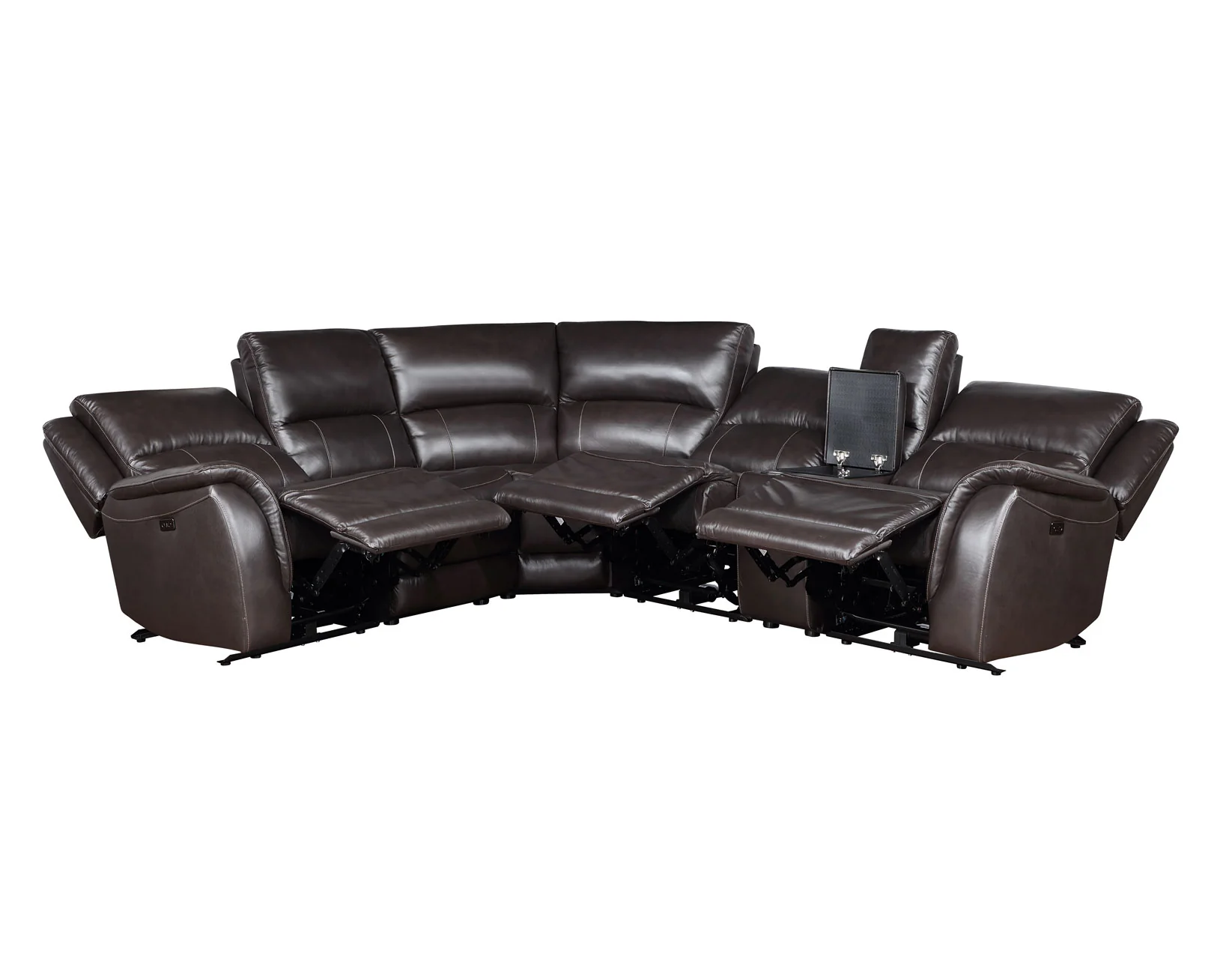 Adrian 6 Piece Chocolate Leather Power Sectional - Image 3