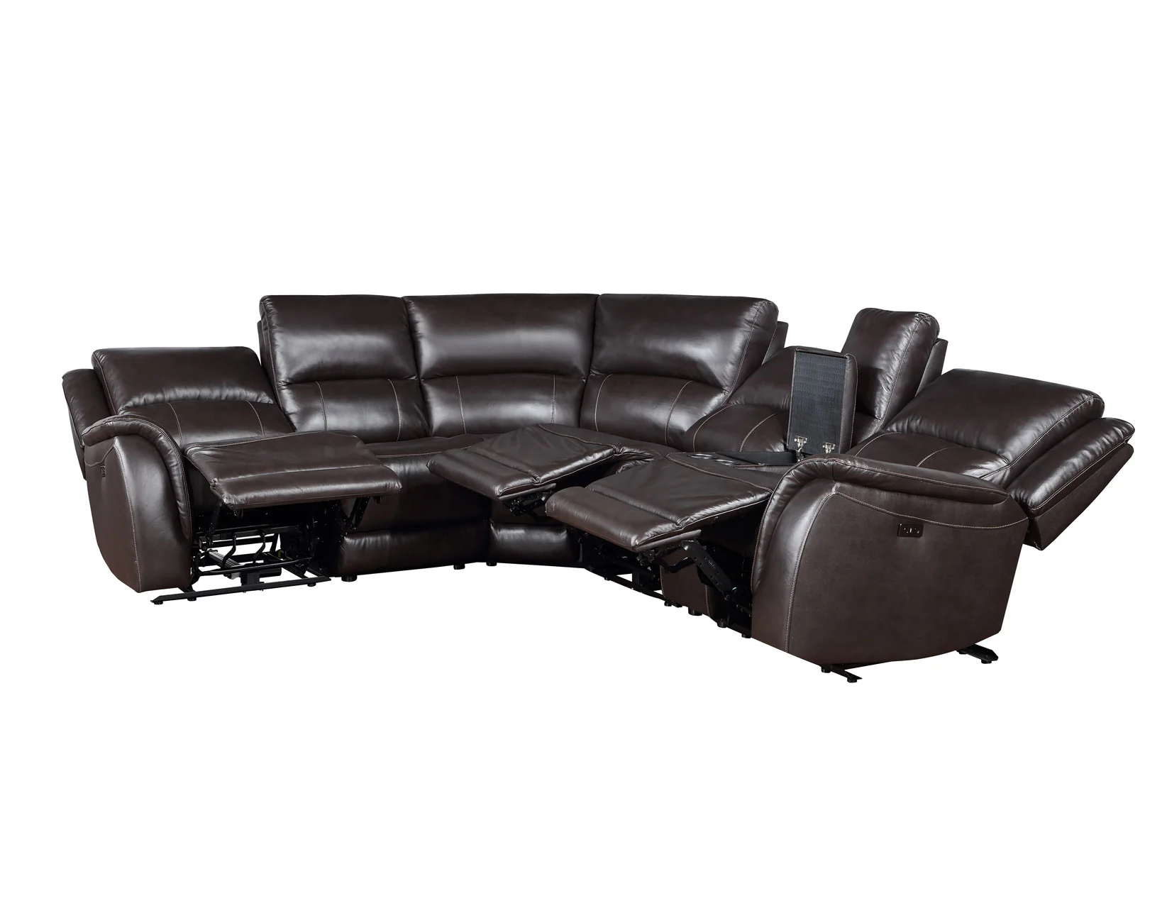 Adrian 6 Piece Chocolate Leather Power Sectional - Image 4