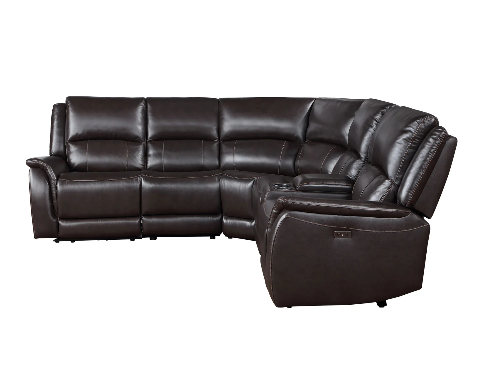 Adrian 6 Piece Chocolate Leather Power Sectional - Image 5