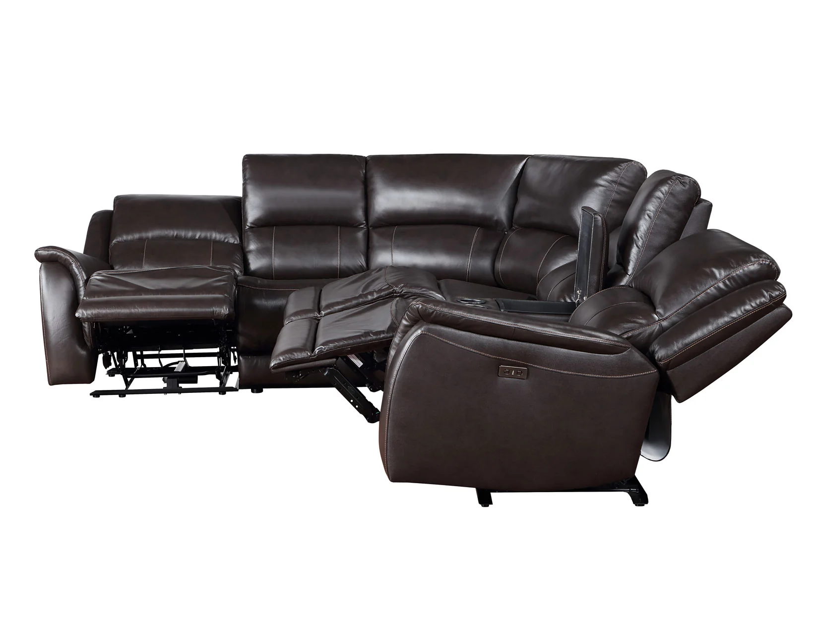 Adrian 6 Piece Chocolate Leather Power Sectional - Image 6