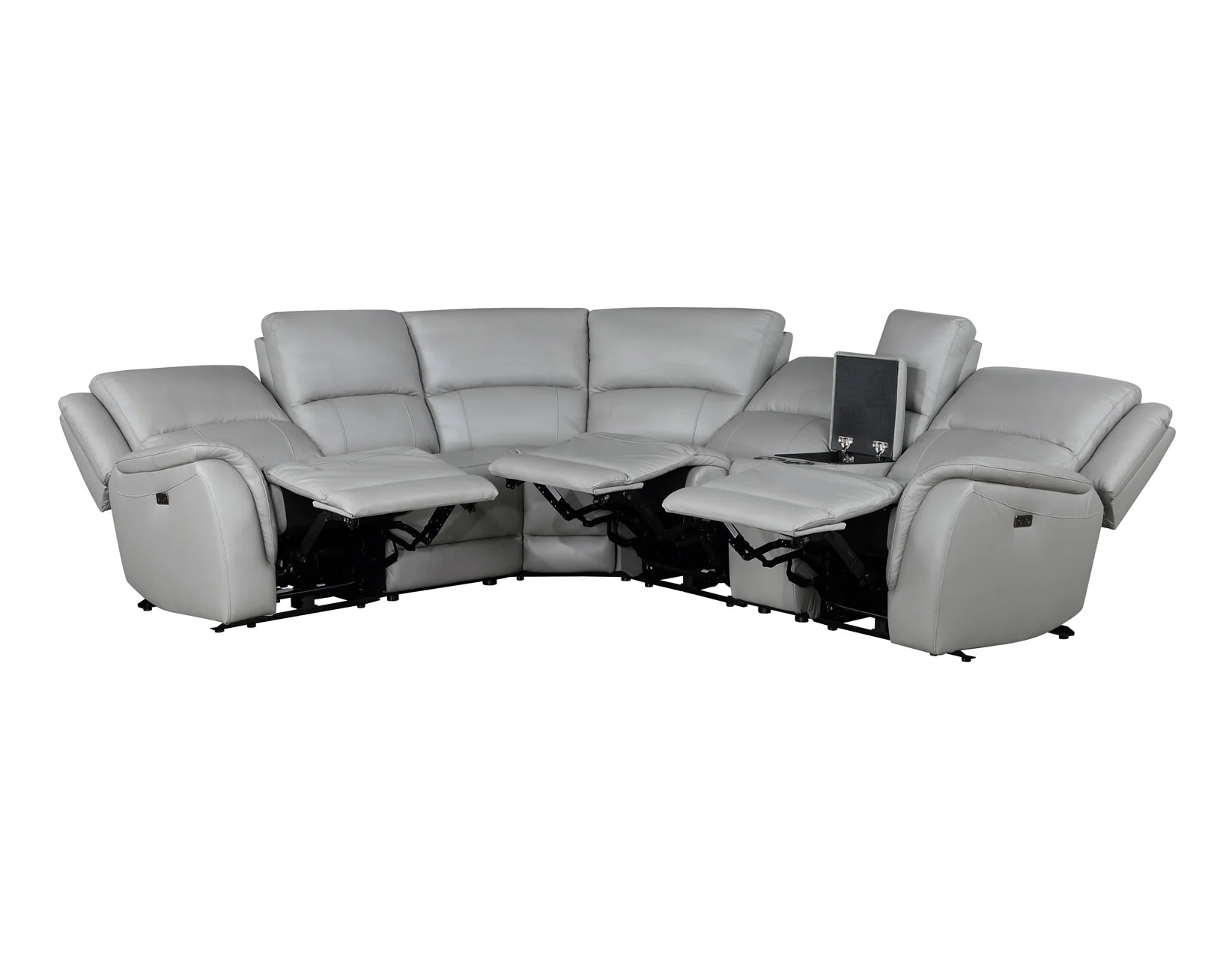 Adrian 6 Piece Stone Leather Power Sectional - Image 3