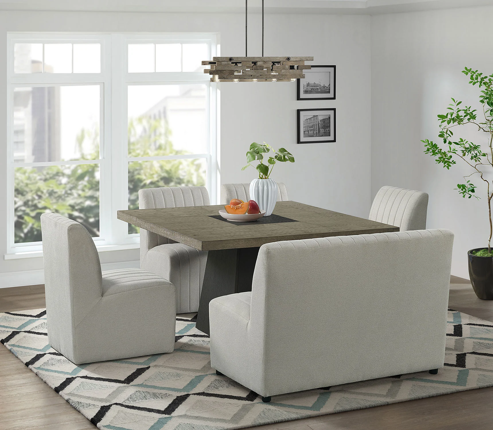 Jessica 54" Square Dining Set w./bench (6 pieces)