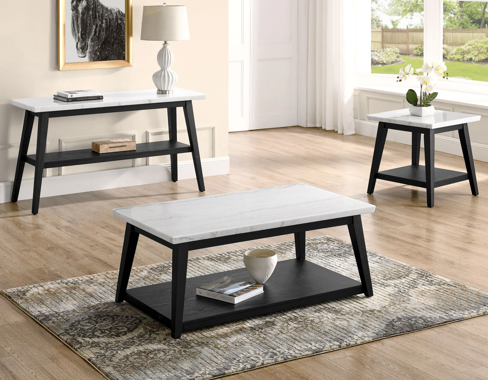 Vienna Black Base White Marble Sofa Table - Image 4