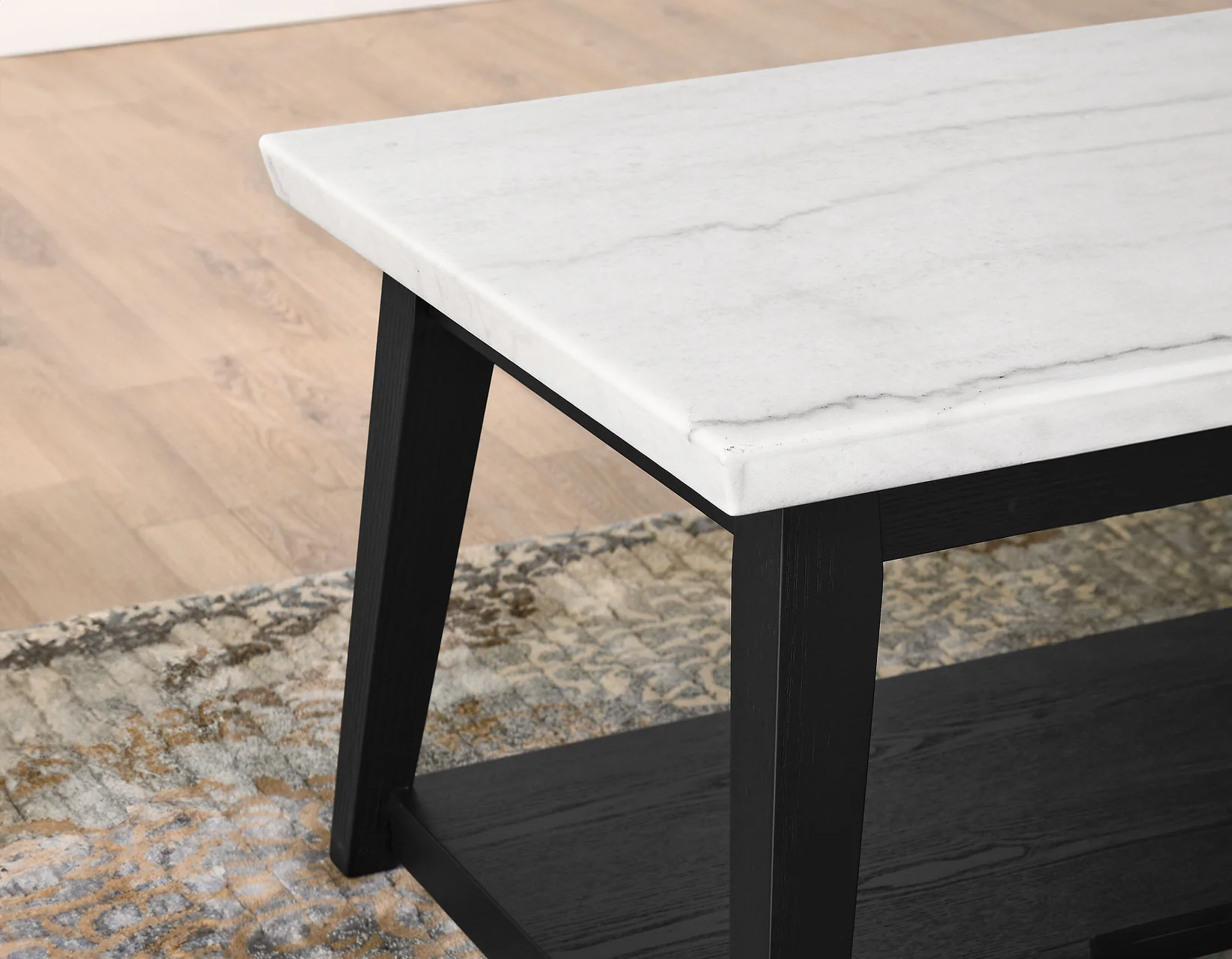 Vienna Black Base White Marble Top Coffee Table w/Casters - Image 3