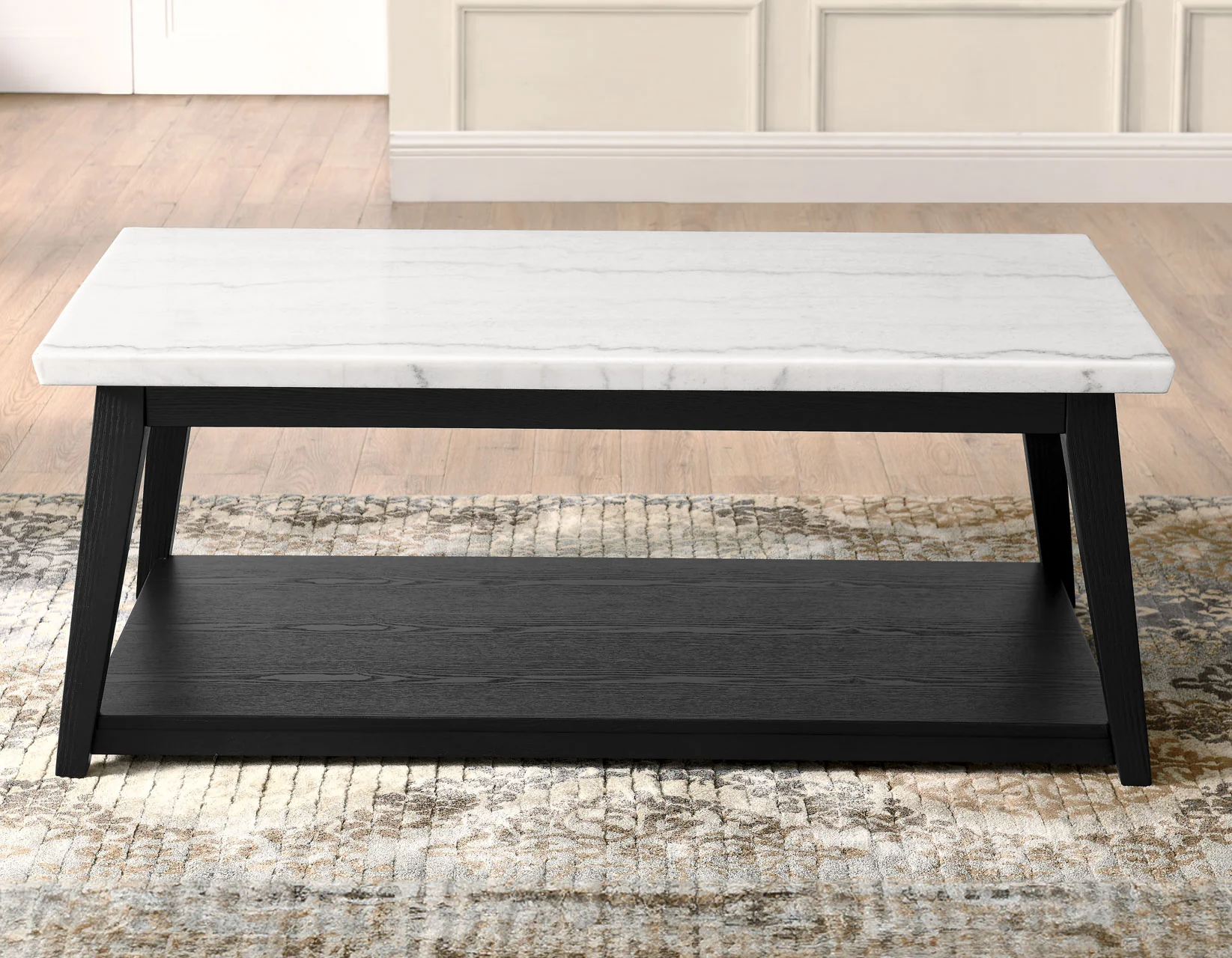 Vienna Black Base White Marble Top Coffee Table w/Casters - Image 5